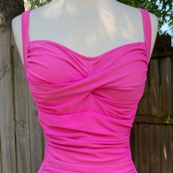 Vintage Ocean Jewel Pink Ruched Swimsuit Size Small One Piece Sweetheart - Picture 2 of 8